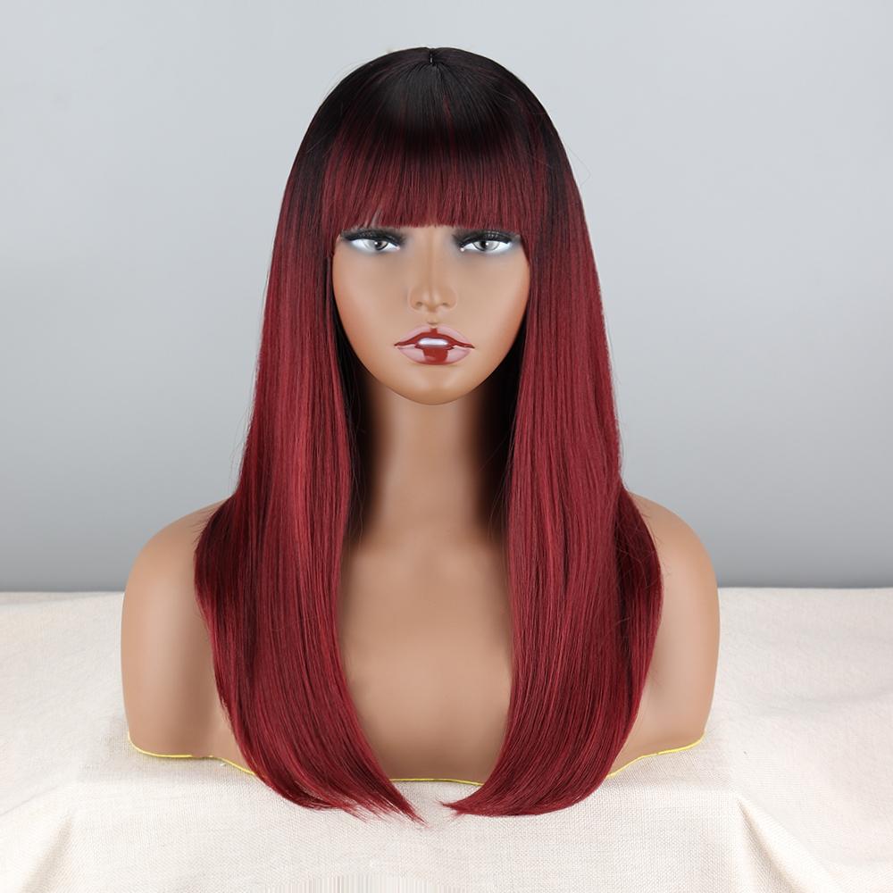 XINRAN Dámská móda Dlouhá rovná paruka Ombre z červeného vína s ofinou Syntetické vlákno Přírodní rovná Cosplay Paruka na denní nošení