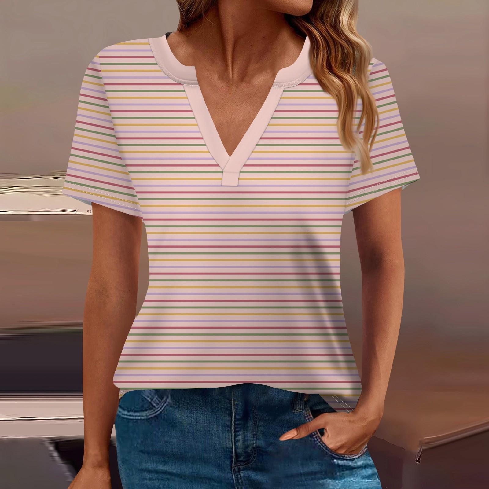 

Женская футболка Футболка с принтом с коротким рукавом Повседневные выходные Мода Базовый топ с V-образным вырезом Обычный топ XL арбуз красный