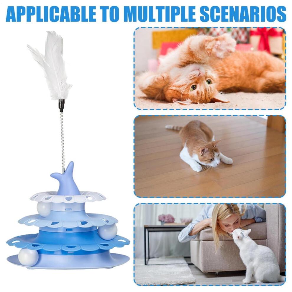 Cat Toys for Indoor Cats Pet Cat Turntable with Teaser Stick Kitten Roller Interactive Track Balls Tower for Hunting Exercising Indoor Play Greater
