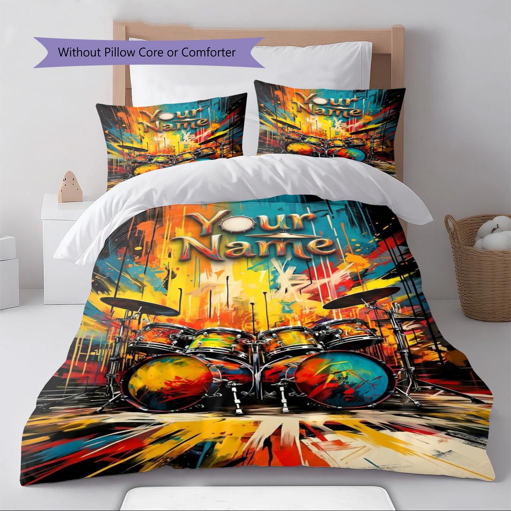 Name Custom Drum Pattern Bedding Set Quilt Cover Pillowcase Home Decor Gift (1 * duvet cover + 2 * pillowcase, without core)