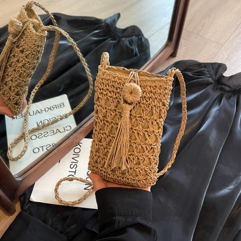 Hollowed-out Handmade Straw Bag Tassel Design Versatile Woven Bag Phe Bag Handbag Simple Elegant Women's Fashi Straw Bag