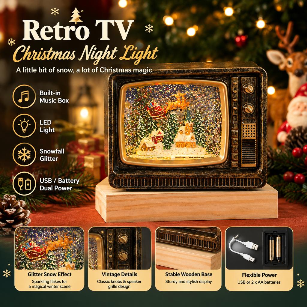 Water-Filled TV Night Light with Music Box