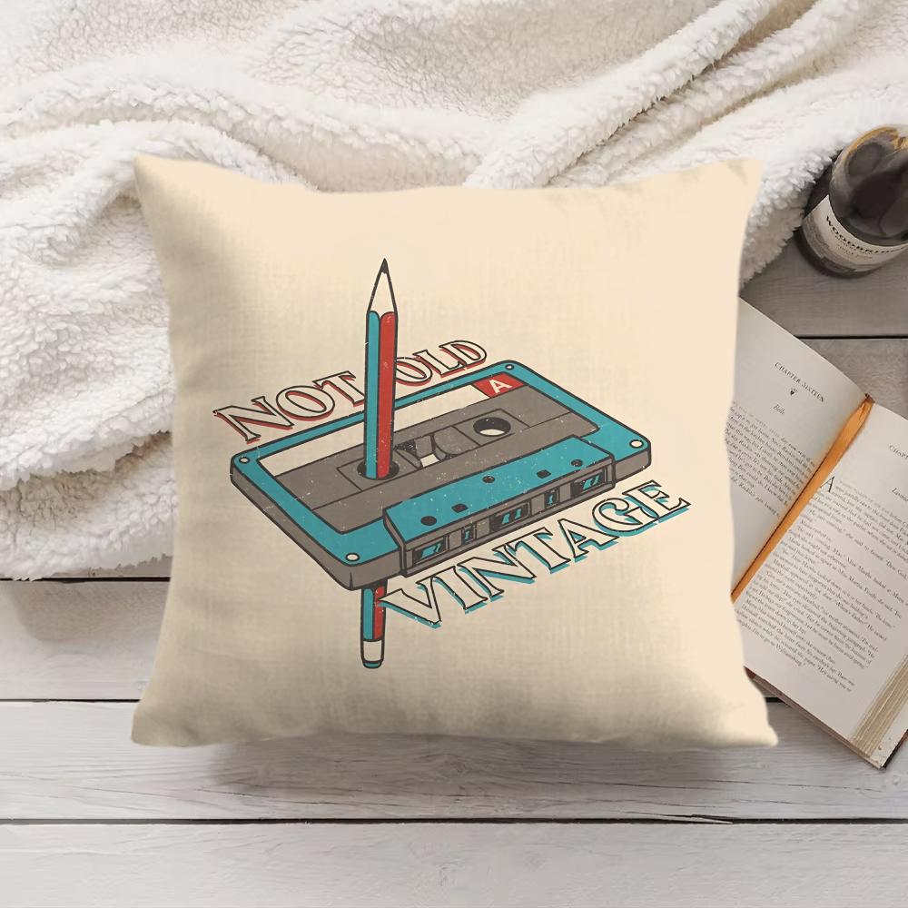 Vintage Retro Cassette Tape Cushion Cover Short Plush Double-Sided Printing Home Machine Washable In Warm Winter Pillow Cover