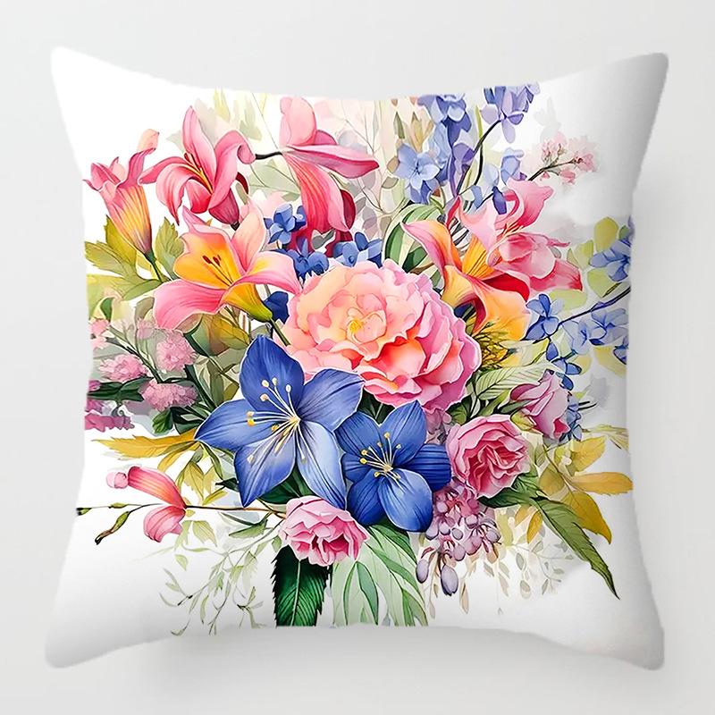Light And Fresh Floral Pattern Series Throw Pillow Cover With Short Plush Print For Living Room Sofa Decoration Cushion Cover