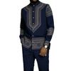 1116 Spring and Autumn Men's Men's Suit 1D Printed African Ethnic Style Stand-Up Neck Long Sleeve Pants Shirt Hugh