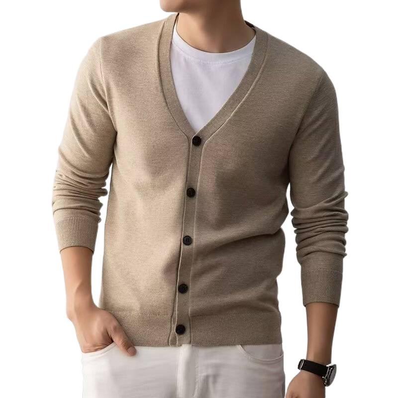 Men's V-neck Cardigan Sweater - Spring & Autumn Hong Kong Style Versatile Knitwear
