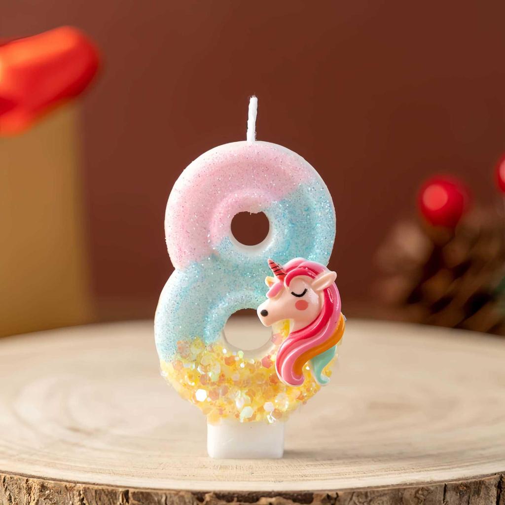 Glitter Unicorn Number Candles 0-9 for Kids' Birthday Cakes