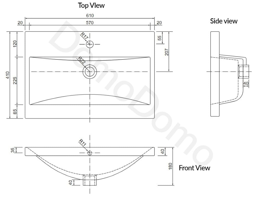 Bathroom cabinet with sink and 2 drawers 60x80cm Standing Oak Craft Cassandra