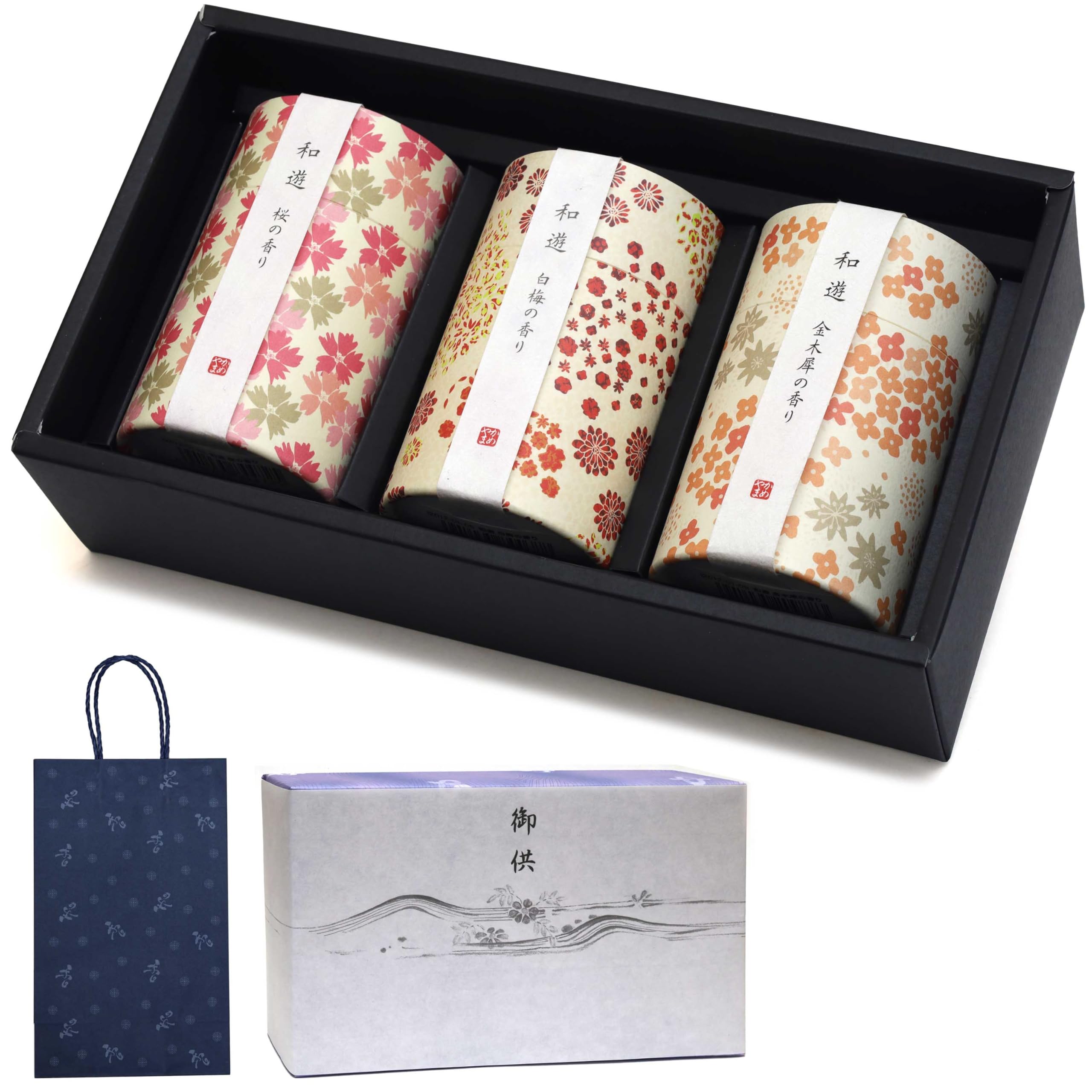 

Sympathy Incense Gift Set [Wayuu Cylindrical Incense, 3 Types, Sandalwood, with Outer Wrapping, Sympathy Note, and Carry Bag] Made in Japan, Low