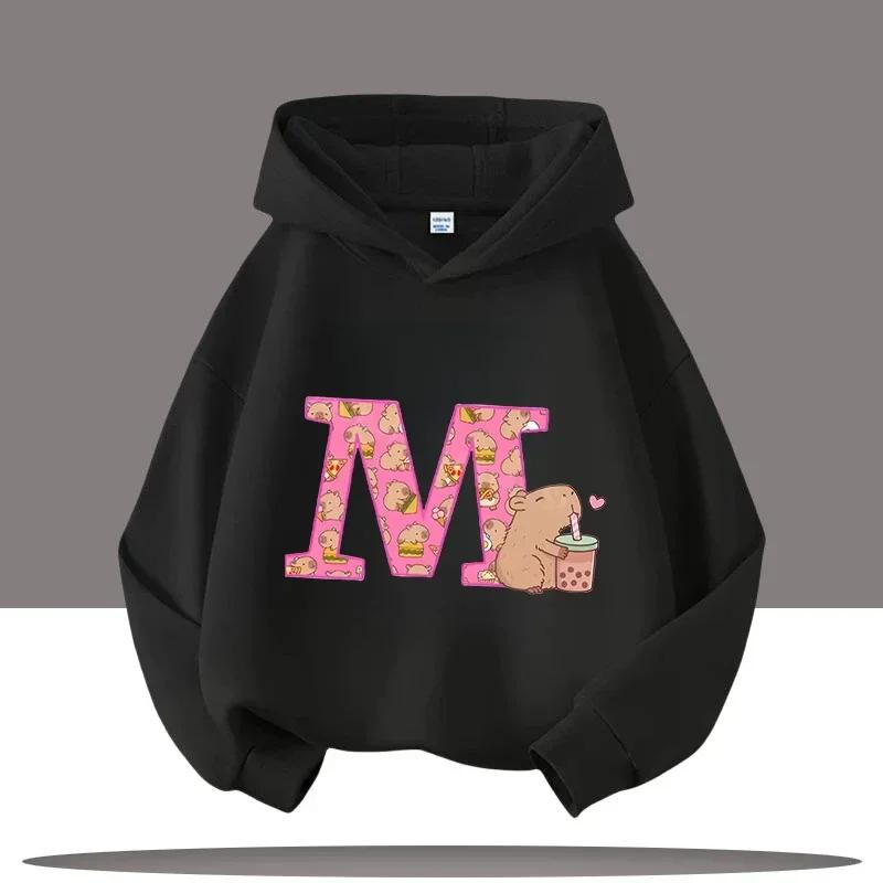 Cartoon Animal Letter Printed Children's Hoodie for Autumn Outdoor Casual Tops for Boys and Girls Hooded Pullover