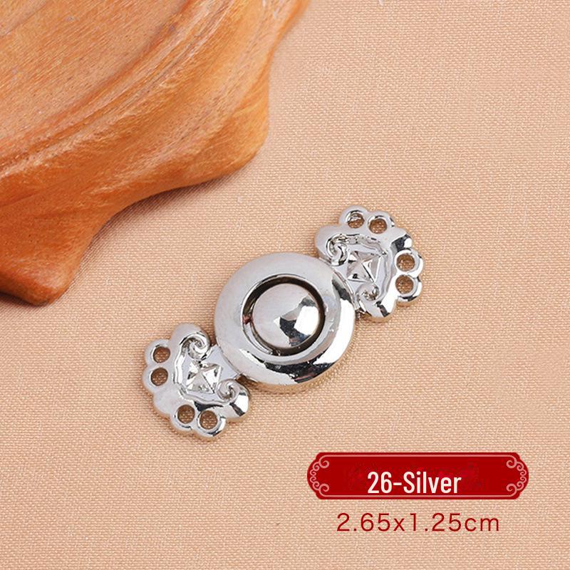 Маленькая металлическая пряжка для костюма ханьфу - серебряная двойная пуговица, украшение на ципао в стиле эпохи Сун и Мин