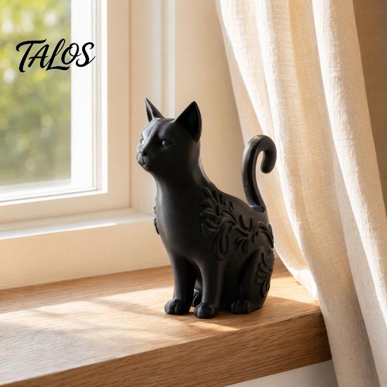 Elegant Black Cat Home Accents 3D Printed Figurines, Multi-purpose Incense Holder Mini Flower Statue Ornament Pot, Desktop Storage Organizer for Decor