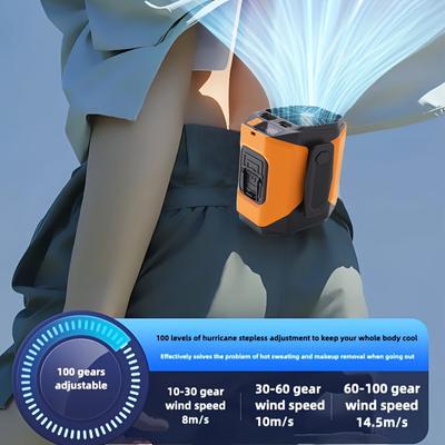 New 10000mAh Waist Fan with Power Bank & Flashlight - High Speed Portable Fan USB Rechargeable for Hiking Running Outdoor