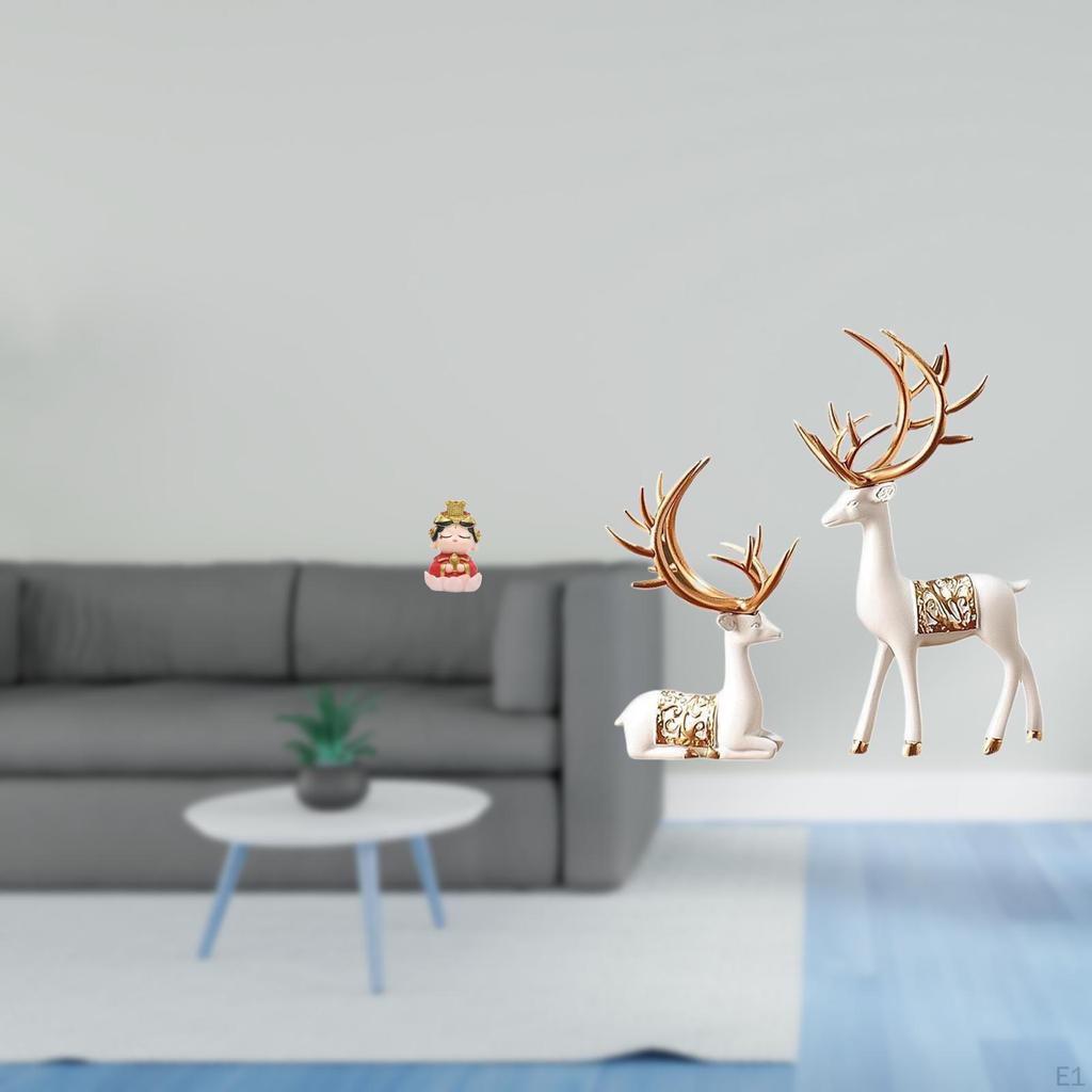 Elegant Mother And European Reindeer Figurine Collectible Sculpture Unique Tabletop Ornament for