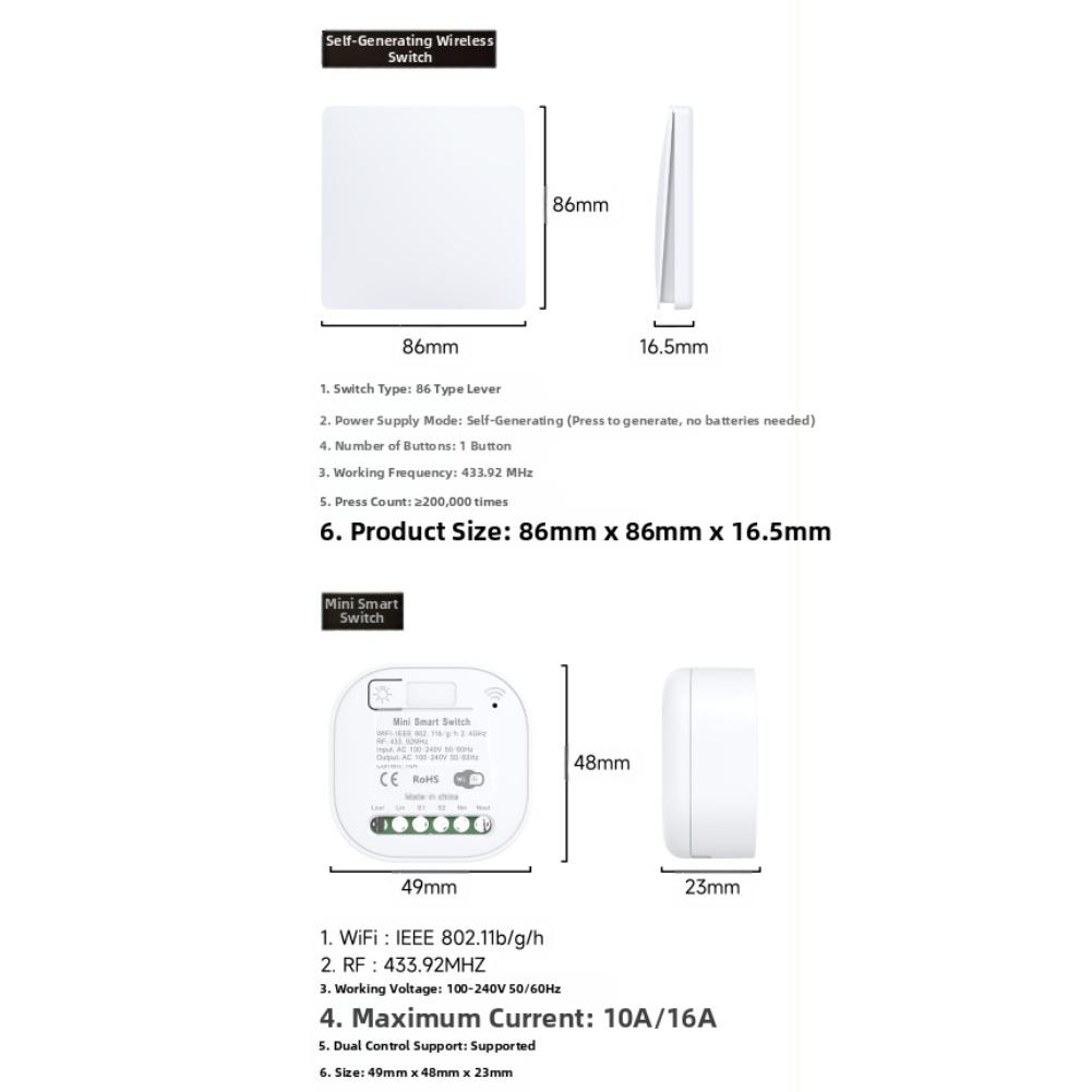 Smart Wireless WiFi Light Switch Set No Wiring No Battery Compatible with For Alexa for Voice and Remote Control