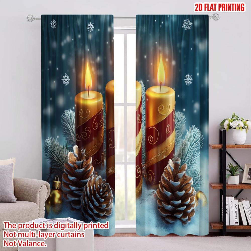 

2pcs,2D plane printing Popular Curtains Christmas Candles Pine Cones (2) Versatile Durable Polyester (without rod) Room Decor 52.50 × 116.00 cm 2 pcs