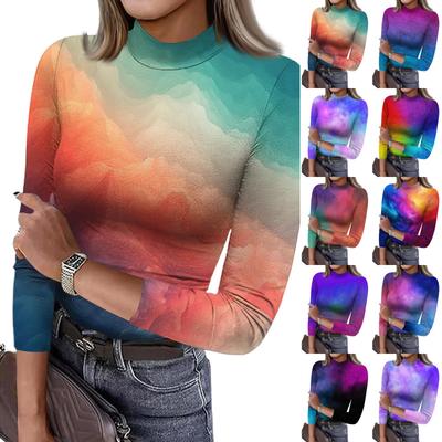 Women's Slim Bottom T,shirt Fashion Casual Printing Round Neck Pullover 3/4 Sleeve Top