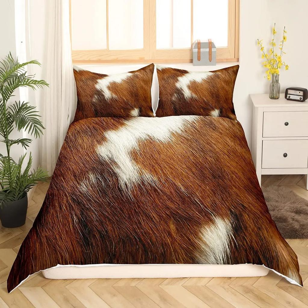 Cowhide Bedding Set Patchwork Cow Print Comforter Cover Farm Animal Duvet Cover Western Cowboy Farmhouse Polyester Quilt Cover