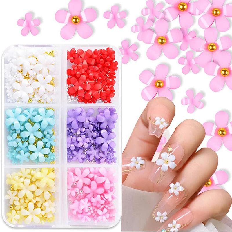 Nail Art Five-Petal Flower Ornament Macaron Three-Dimensional Resin Steel Ball Nail Art Jewelry Mixed