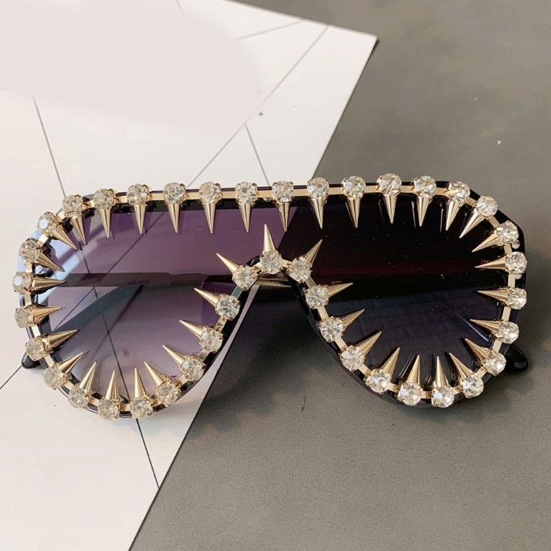 Blingbling Sunglasses with Crystal Rivet Frame for Female Male Unisex Music Festival and Hiphop Dancing Party Dressingup