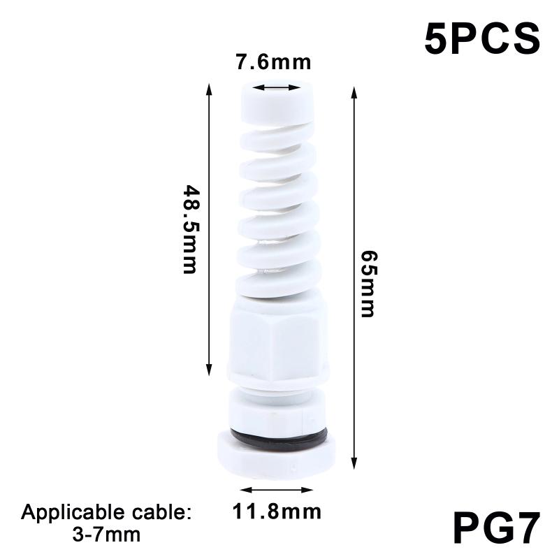 5Pcs Waterproof Cable Gland Pg7 Plastic Anti-Bending Joint M12 Nylon Pa66 Torsion-Proof Glands Pg7/9/11/13.5/16/19/21 Connector