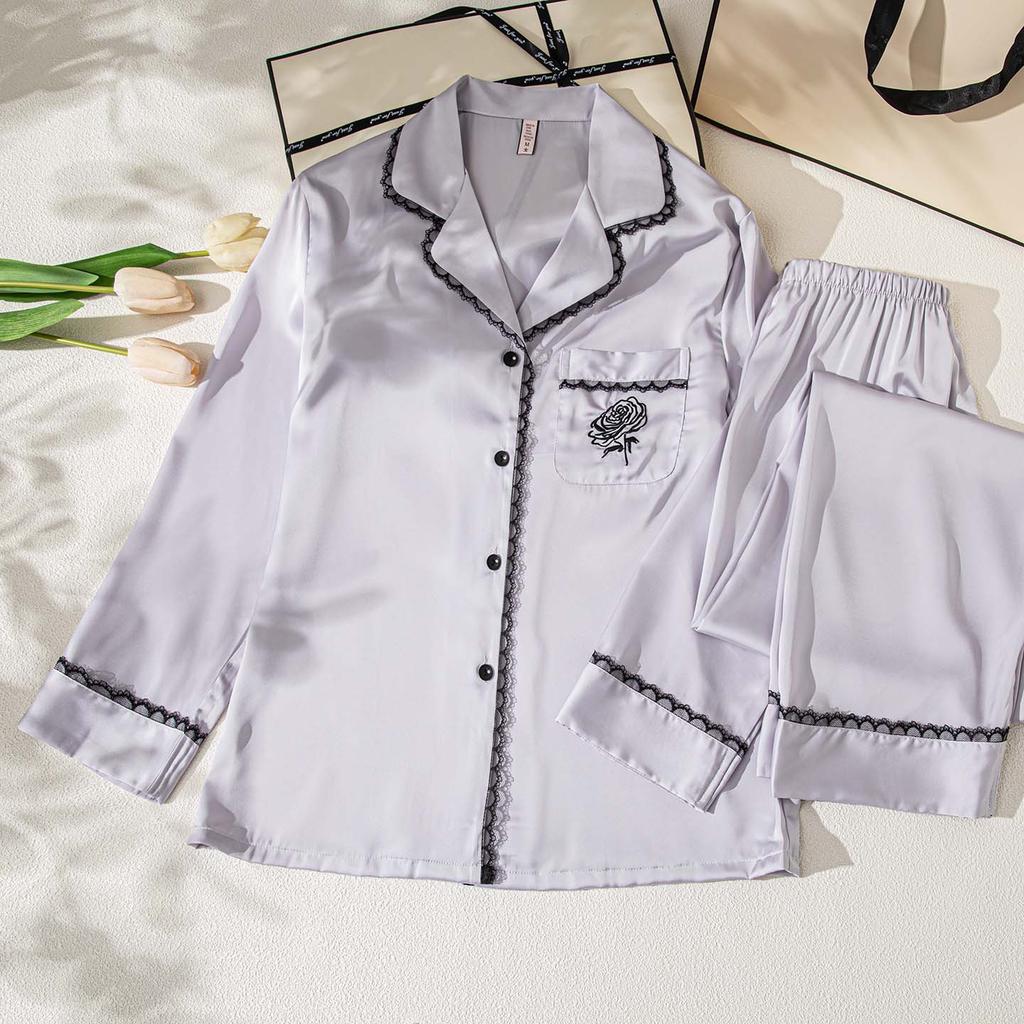 Spring and Autumn Ice Silk Pajamas Women's Gentle Temperament Long Sleeves High Sense Gifts for Girlfriends and Girlfriends Homewear Gift Box