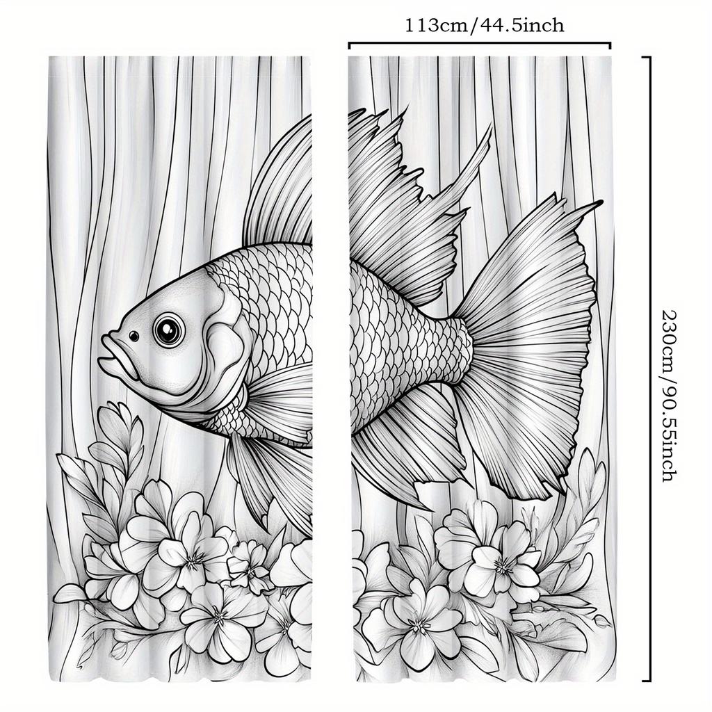 Animal Print Curtains Floral Fish Marine Life Design Kitchen Dcor Curtain Polyester Ideal For Window