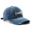Retro washed denim baseball cap with letter embroidery, suitable for outdoor activities, travel, and sun protection