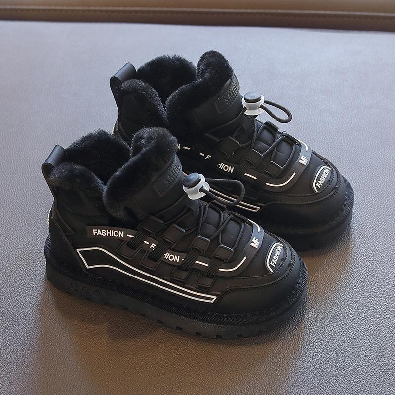 

Зимние ботинки для девочек, новые зимние детские хлопковые ботинки из плюша, теплая зимняя обувь с меховой отделкой для детей среднего возраста 37 чёрный