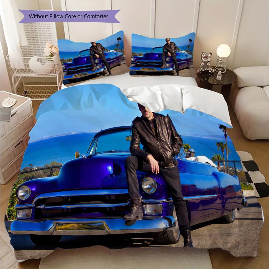 Johnny Hallyday Three-piece set (1 * duvet cover + 2 * pillowcase, without core) 2D Flat Christmas birthday gift Soft and comfortable Bedding set