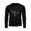 Men's Loose Fit Plus Size Comfortable Casual Sports Bull Pattern Printed Round Neck Long Sleeved T-shirt Top