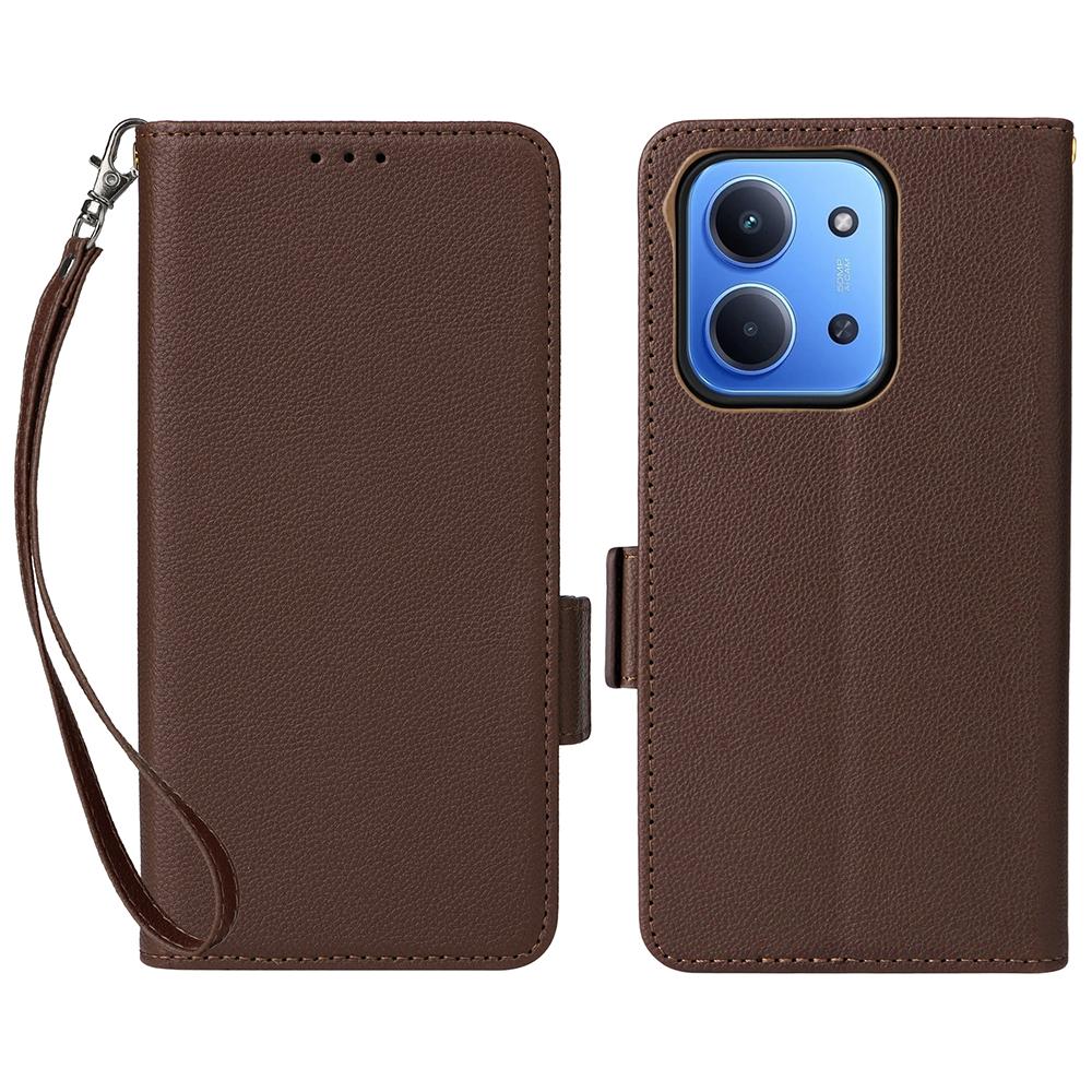 For Xiaomi Redmi 15C 4G (Global) (171mm)/Poco C85 4G Case with Wrist Strap Litchi Texture PU Leather Wallet Phone Cover