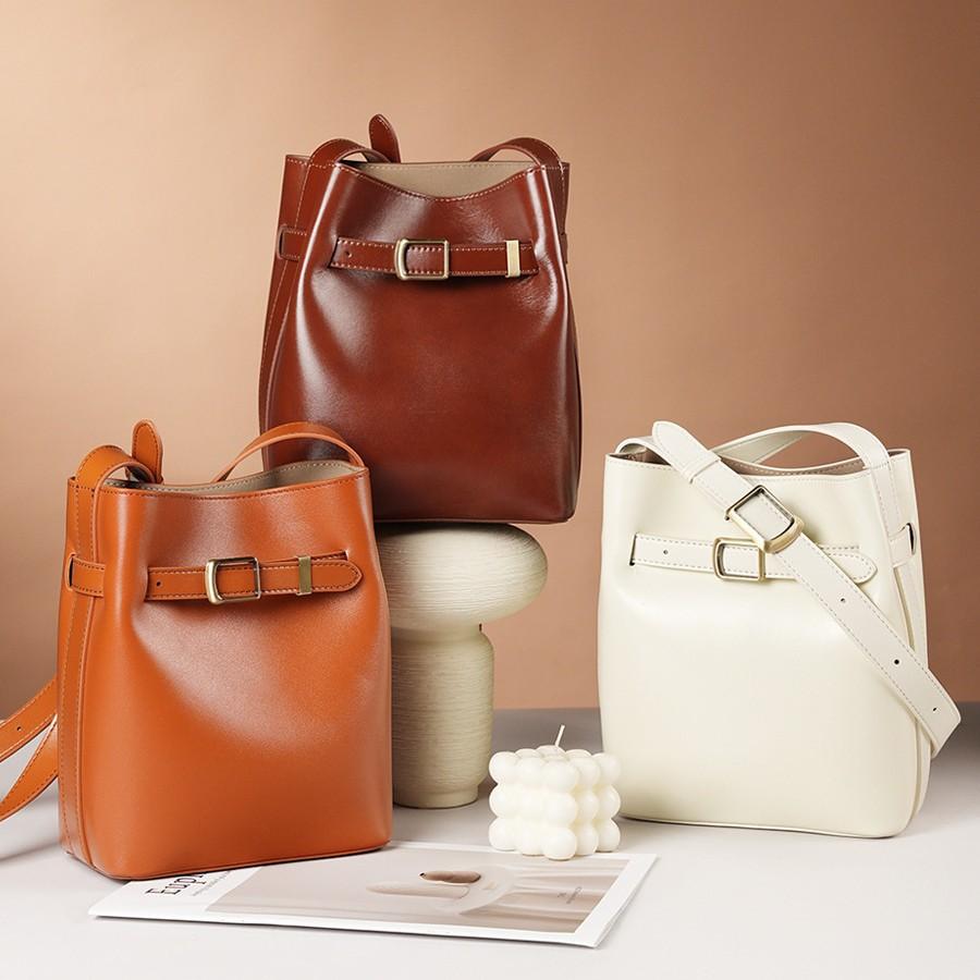 Retro Leather Women'S Shoulder Bag, Premium Bucket Bag, Retro First-Layer Cowhide Messenger Bag, Women'S Shoulder Messenger Bag