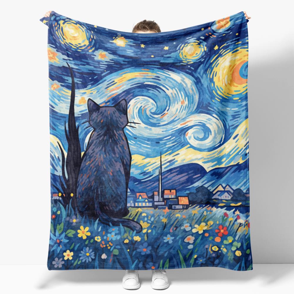 The Starry Night Throw Blanket Art Oil Painting Style Soft Cozy Blankets Soft Warm Flannel Blanket for Bed Room Home Sofa