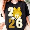 Hello 2026 Glitter Disco Ball NYE Shirt New Years Eve Party Outfit Celebration Fashion Oneck Printed Woman Adult Cotton Tops