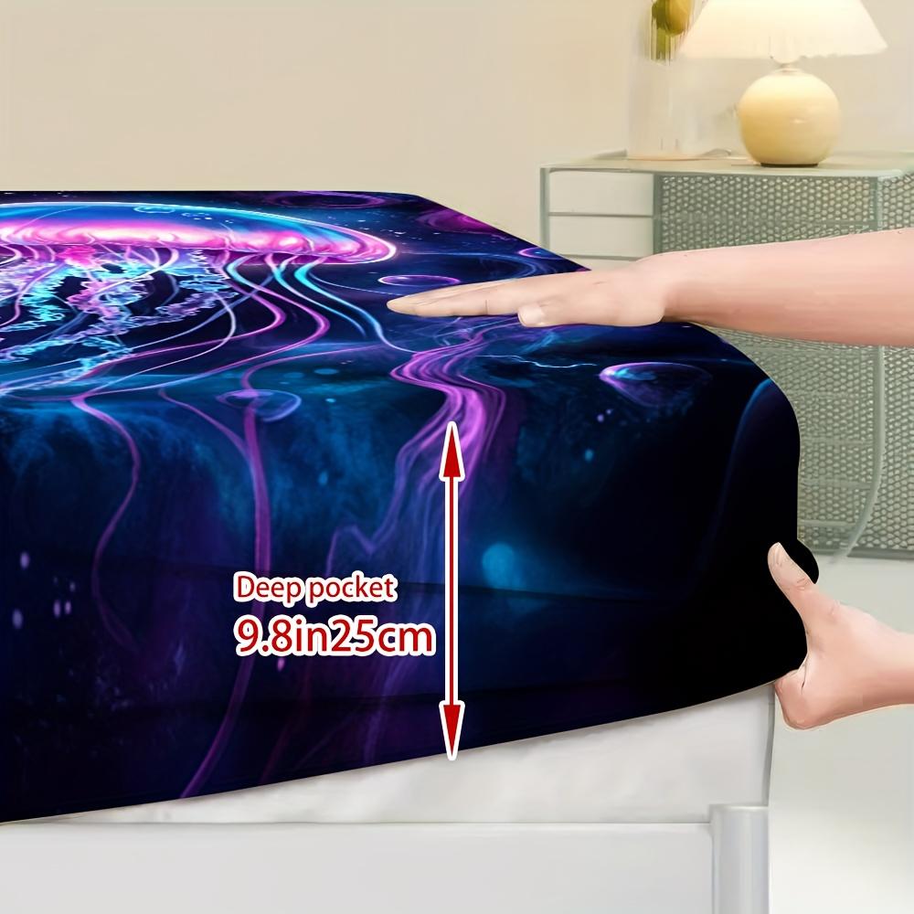 1 τεμ. Σεντόνι με Λάστιχο Μωβ Μέδουσα Γάτα 3D Εκτύπωση 100% Πολυεστερικό Κάλυμμα Αναπνεύσιμο Σετ Κλινοσκεπασμάτων Διακόσμηση Σπιτιού χωρίς Μαξιλαροθήκες