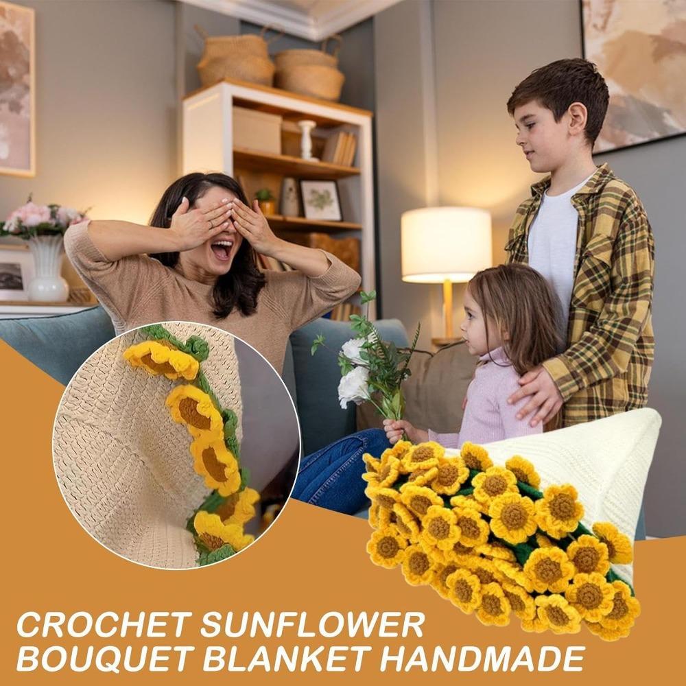 Handmade Crochet Sunflower Floral Blanket, Soft Floral Crochet Flower Blankets, Comfortable and Warm Suitable for Travel, Picnics and Home Settings