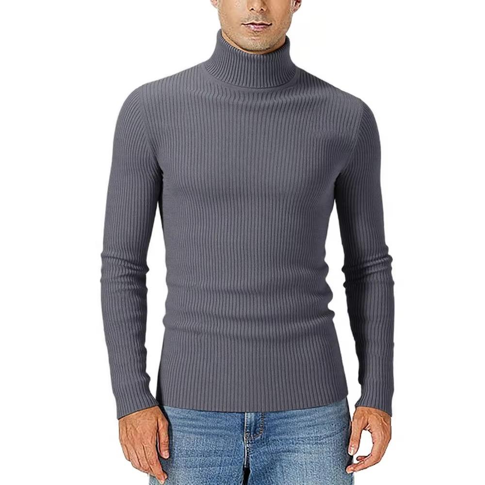 Men's Ribbed Knit Turtleneck Sweater with Long Sleeves - Slim Fit Classic Pullover Top for Fall and Winter Layering and Daily Wear.