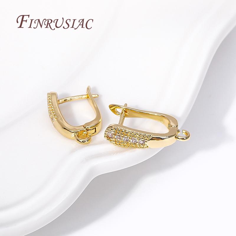18k Gold Plated Inlaid Zircon U Shape Earring Clasp Fasteners Accessories DIY Handmade Tassel / Pearl Drop Earrings Findings
