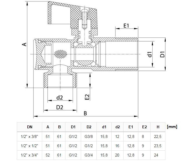 Angle Ball Valve 1/2"X3/8"