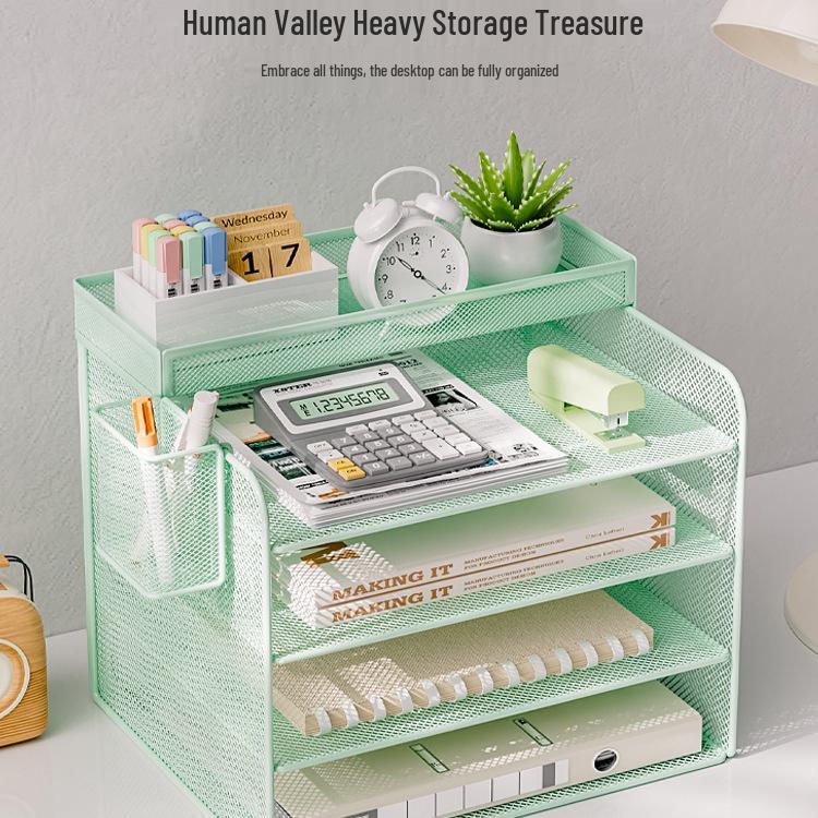 Large Capacity Metal Desktop File Organizer - A4 Paper Storage Rack & Office Desk Bookshelf
