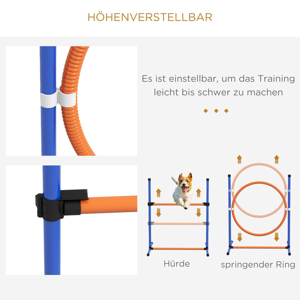 Dog Agility Training Equipment with Weave Poles, Jump Ring, Pause Box, Adjustable Hurdle, Carry Bag, Orange