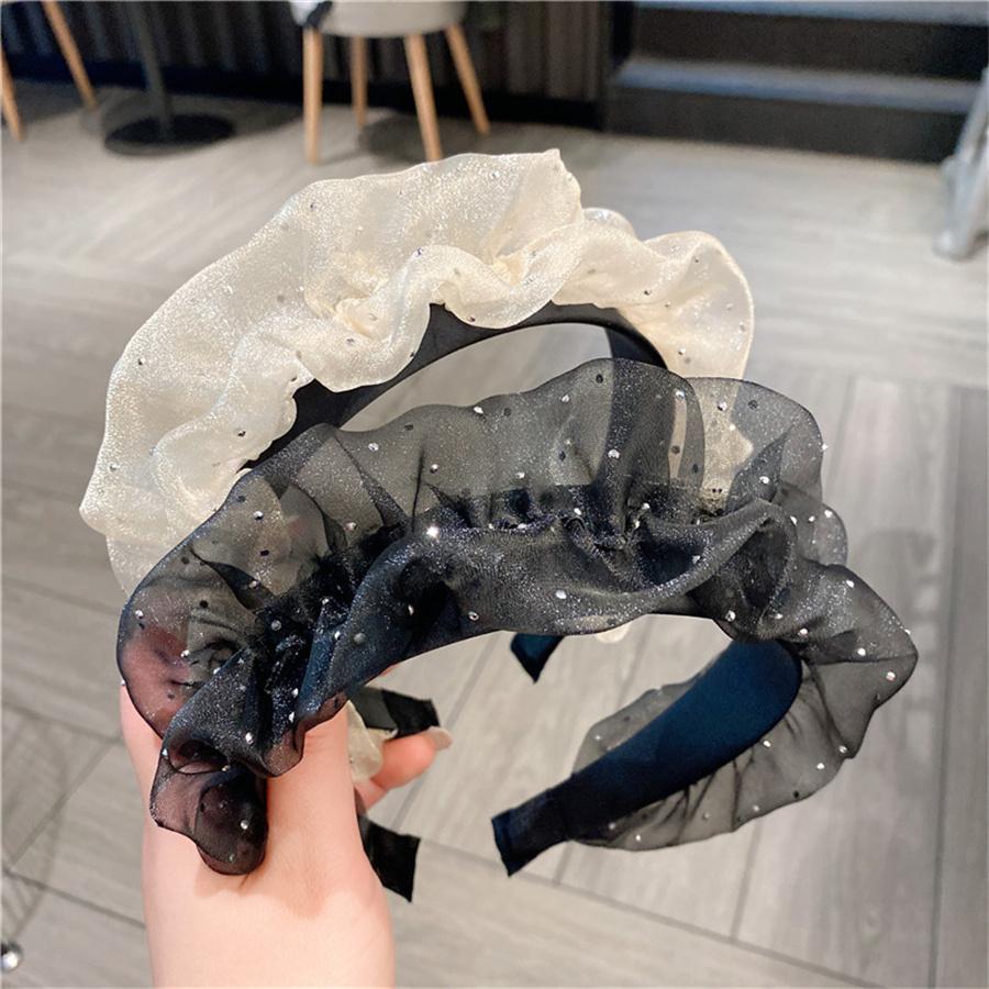 Modisches Temperament plissiertes Organza-Stirnband mit Rüschenkanten-Mesh, gepresstes breites Stirnband für Damen-Haaraccessoires