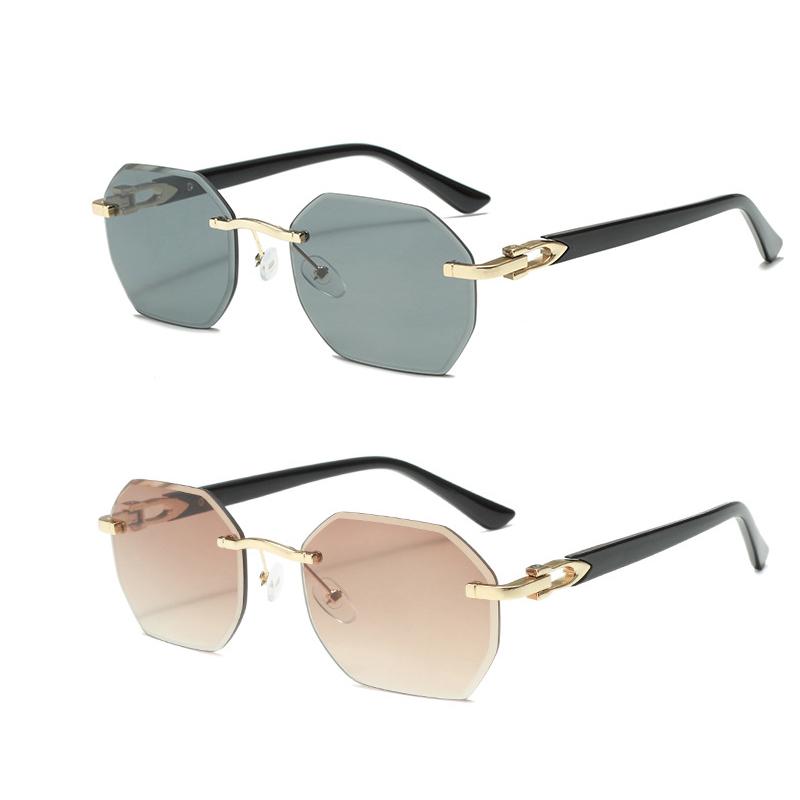Fashionable 2Pcs/set Women Men Square Sunglasses Frameless Rectangular Sunglasses Gradient Sun Glasses Polygon Sunglasses