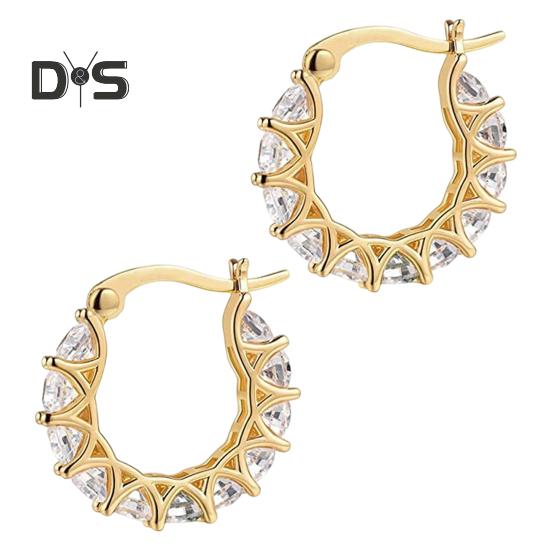 

1 пара женских сережек-обручей с кубическим цирконием, круглые, маленькие серьги-кольца, серьги-клипсы для выпускного вечера, медные круглые серьги золотистый