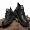 Non-slip Leather Men Ankle Boots Fashion Lace-up Sneakers Male Casual Solid Color Motocross Boots Classic Retro Style Men Botas