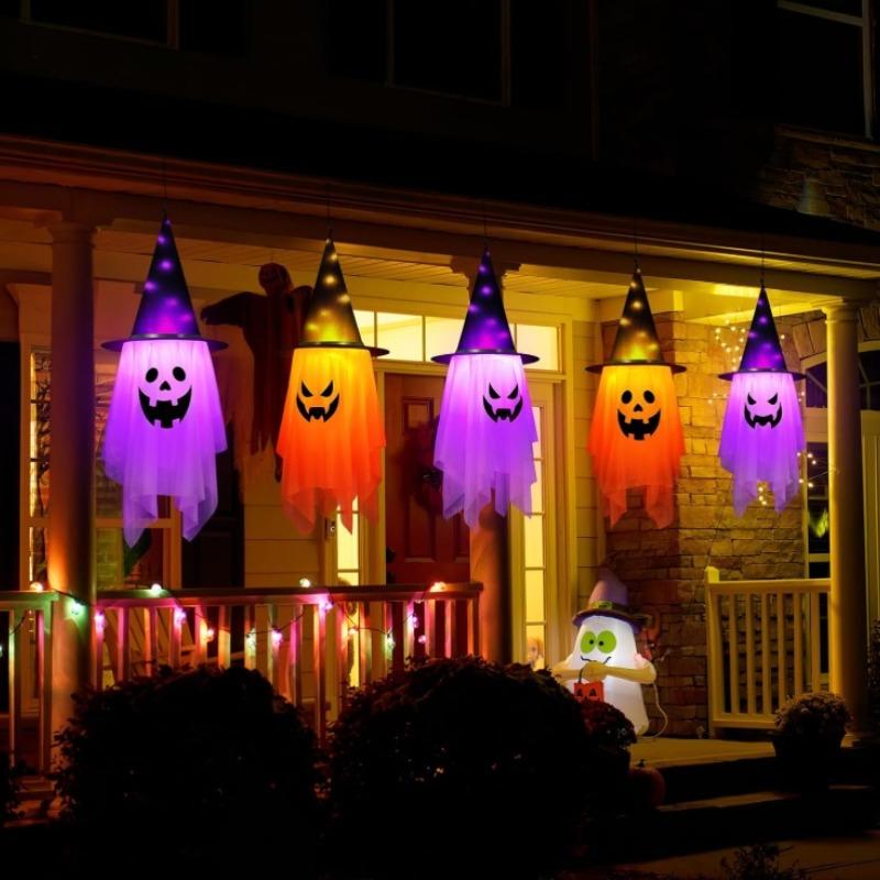 1-2PCS Halloween Glowing Pumpkin Wizard Hanging Prop for Kids Indoor Outdoor Haunted House Setup Party Scene Decor Accessories