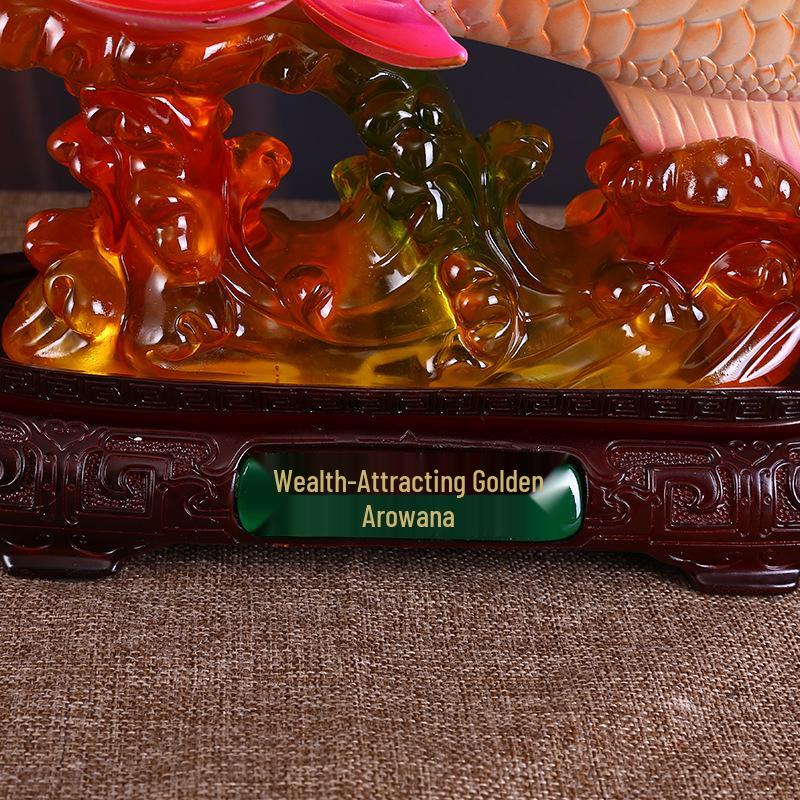 Golden Arowana Wealth-Attracting Feng Shui Ornament for Living Room, Wine Cabinet, or Office Desk - Prosperous Chinese Resin Decoration.