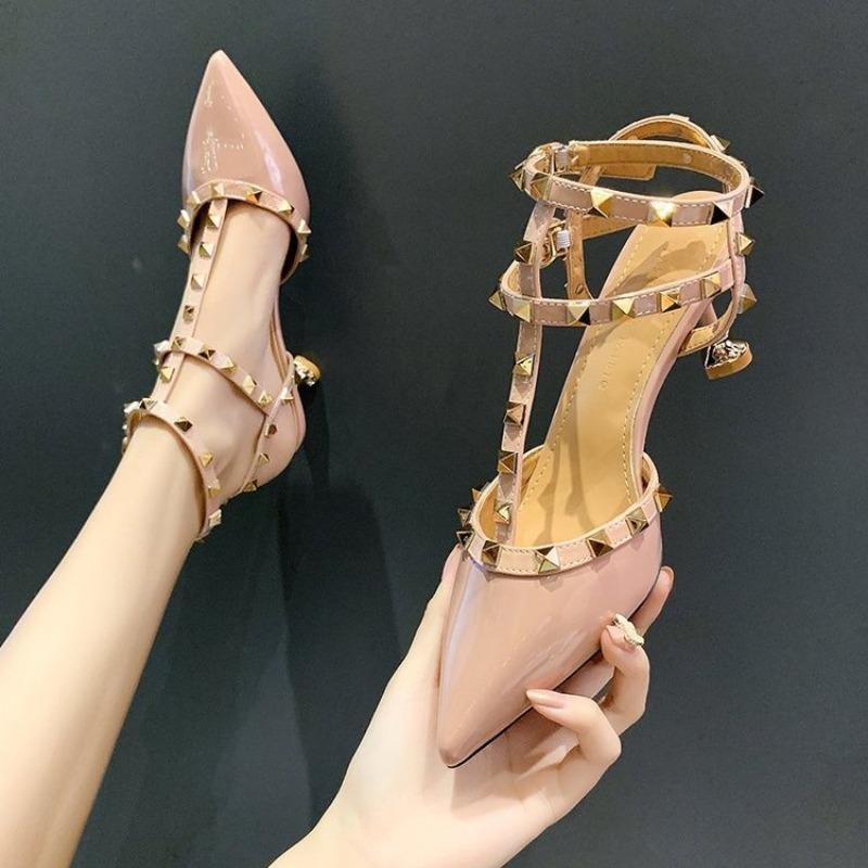 Women Sandals Pointed Designer Female Ladies Luxury Sexy Rivets Woman Sandals Super 6 8 10cm High Heels Wedding Shoes for Women