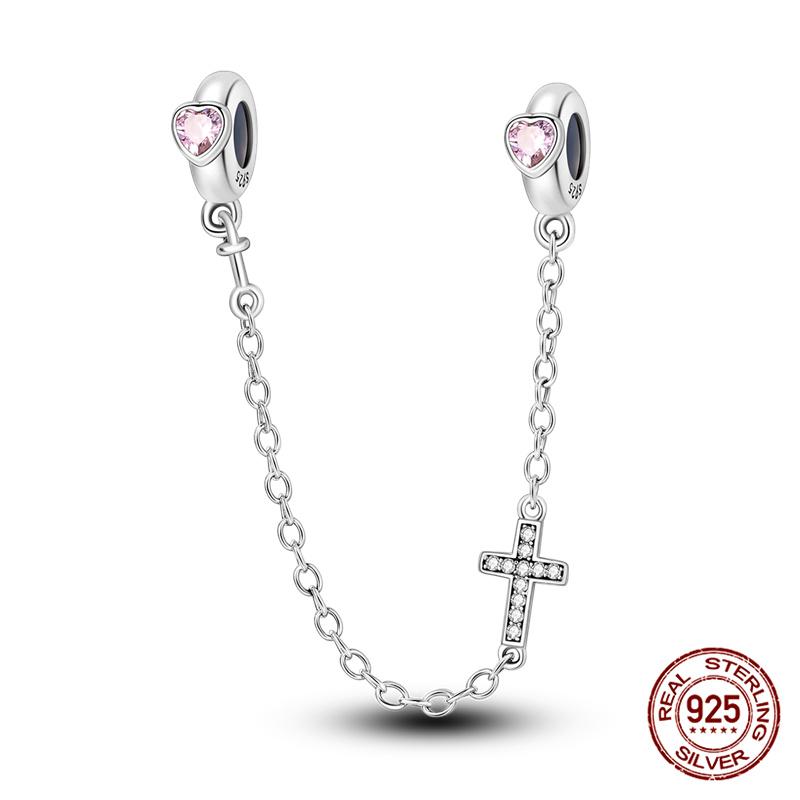 Original 100% 925 Silver Star Moon Safety Chain Fit 925 Original Bracelet & 3mm Bracelet DIY Jewelry Making Women Gift